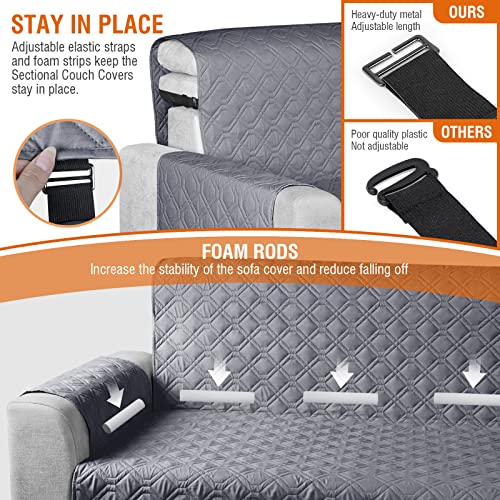 Vansofy Sectional Couch Covers 100% Waterproof L Shaped Sofa Slipcover 3Pcs Reversible Chaise Lounge Cover For Sectional Sofa Furniture Protector Cover For Pets Dog Cat(X-Large, Dark Gray) #TOP3