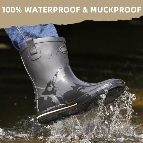 Image of Men's Mid-Calf Waterproof Rain Boots, Wide Calf & Slip-Resistant Rubber Work Boots for Unisex, Garden, Farm, Fishing Shoes All-Weather