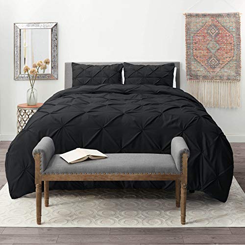 Nestl California King Duvet Cover Sets Black - Pintuck Duvet Cover California King, 3 Piece Duvet Cover With Button Closure, 1 Pinch Pleated Cal King Duvet Cover 104X98 Inches And 2 Pillow Shams #TOP1