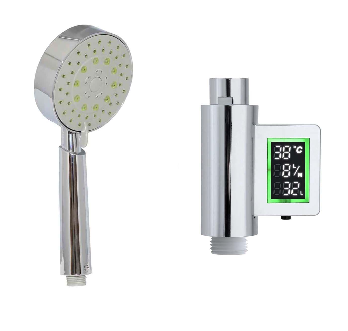 Lowenergie Chrome Shower Head With Self Powered Flow Meter, Water And Energy Saving Design (Five Function, )