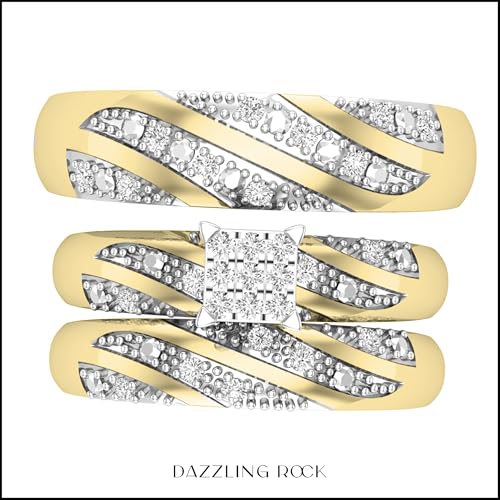 Dazzlingrock Collection 0.30 Cttw Round White Diamond Mens & Womens Couples Engagement Ring Bridal Wedding Band Matching Trio Set 1/, 14K Solid Yellow Gold2