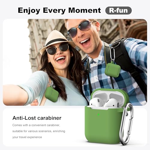 Image of AirPods Case Cover with Keychain, Full Protective Silicone AirPods Accessories Skin Cover for Women Girl with Apple AirPods Wireless Charging Case,Front LED Visible-Olive Green
