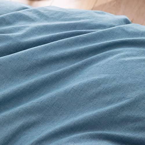Image of BESTOUCH Cotton Solid Duvet Cover Set Linen Feel Dark Blue Twin | 100% Washed Cotton, Soft Wrinkle Texture, Hidden Zipper, 8 Ties, Breathable Lightweight Durable Comfy, 2 Pcs No Insert