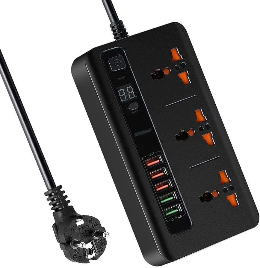 UK/EU Plugs Home Extension Power Outlet with Switch Smart Timing 5V 3.4A 5 Port Charger 3 Way Multiple Socket Power(EU Plug)