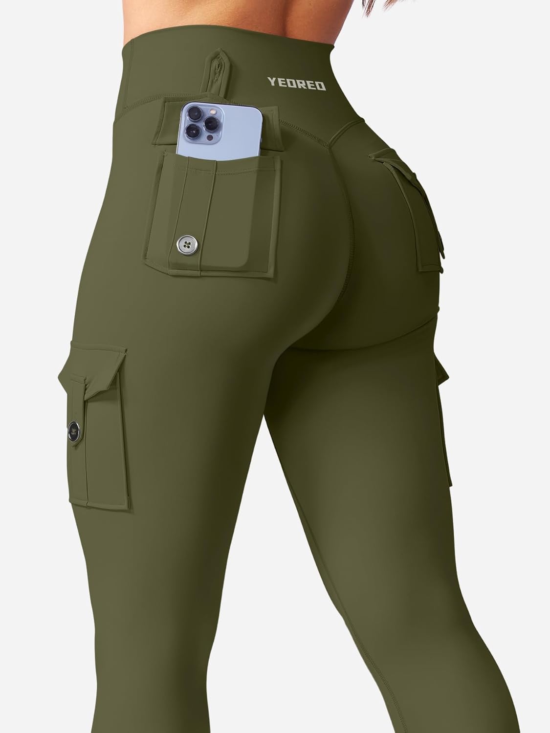 YEOREO CoreFlex Workout Cargo Leggings with Pockets for Women Hidden Scrunch Butt Lifting Leggings Gym Yoga Pants - Image 3