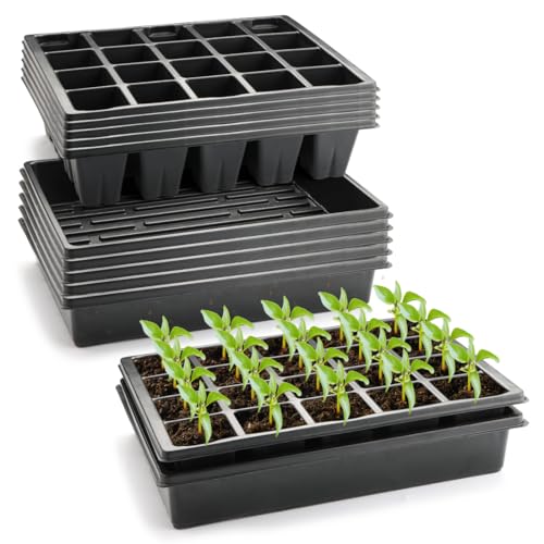RooTrimmer 2.5 inch Square Pots 3.5 inch Deep 20 Cell Seedling Trays with Water Collection Nursery Trays (15'x11'x3') for Seeds Starting and Transplanting(5 Sets)