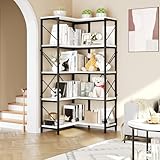 YITAHOME Corner Bookshelf, 5-Tier L-Shaped Bookcase Storage Organizer, Tall Open Display Freestanding Storage Rack Modern Book Shelf for Living Room, Bedroom, Home Office, White
