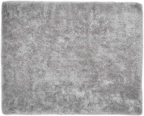 Image of Plain Fur Rugs Bedroom Drawing Room 5x7 Feet Microfiber 2 Inch Pile Height Modern Interior Mat Silver Color