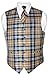 Men's Plaid Design Dress Vest & NeckTie Navy Brown White Neck Tie Set