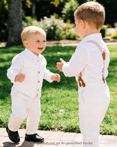 Image of SANGTREE Boys Suit Cotton Linen Formal Set Baby Boy Dress Clothes Gentleman Wedding Ring Bearer Outfits, 3 Months - 9 Years
