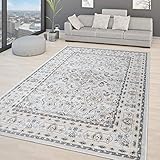 STANDARD 100 by OEKO-TEX TT Home Alfombra Salón Ornamentos y Diseño Oriental Pelo Corto Gris Beige Azul, Tamaño:160x220 cm