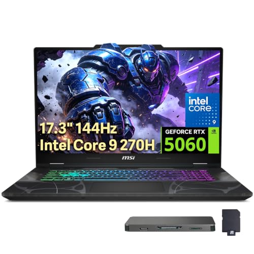 Image of msi Cyborg 17 17.3 inch FHD 144Hz Gaming Laptop, Intel Core 9-270H, NVIDIA GeForce RTX 5060, 32GB DDR5, 3TB Storage(2TB SSD+1TB Docking Station Set), Backlit Keyboard, WiFi 6E, Win 11, Translucent Black