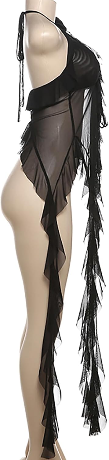 Womens Sleeveless Backless Going Out Crop Tank Top Sexy Asymmetrical Ruffle Flowy Trendy Summer Tops Outfits - Image 6