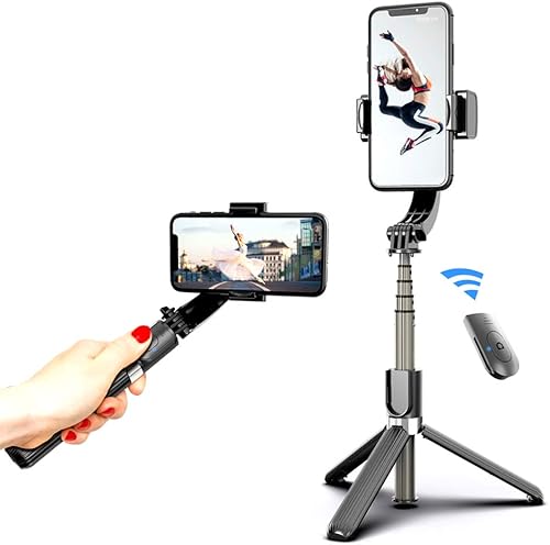 Trípode inteligente antivibraciones para selfie stick de 33.85 pulgadas, barra de aluminio extensible con control remoto inalámbrico extraíble para
