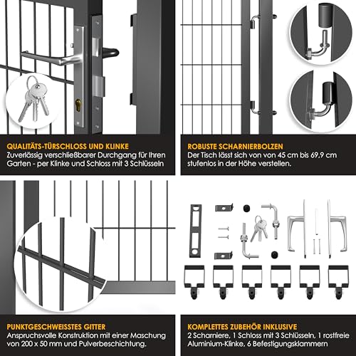 KESSER® Gartentor Premium Gartentür aus Metall verzinktem Stahl, Gartentür für Stabmattenzau Zauntor, Hoftor, inkl. Pfosten mit Schloss Türklinke und Schlüssel, 120 x 106cm Anthrazit