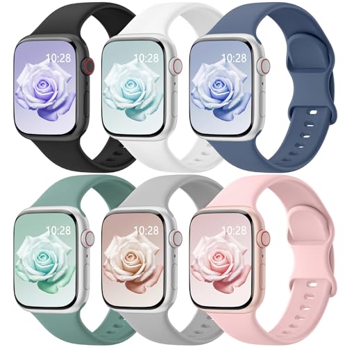 Image of 6 Pack Silicone Sport Bands Compatible with Apple Watch Bands for Women Men | Soft Wristband 40mm 38mm 41mm 44mm 45mm 46mm 42mm 49mm, Replacement Strap for iWatch Series 11 10 9 8 7 6 5 4 3 2 1 SE Ultra