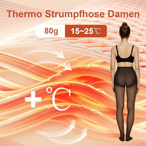 Dresmannst Thermo Strumpfhose Damen Winter Feinstrumpfhose Gefütterte Pantyhose Warme Bauchweg Leggings Plüschstrümpfe Gefälschte Durchscheinend Schwarz 80g, L-XL