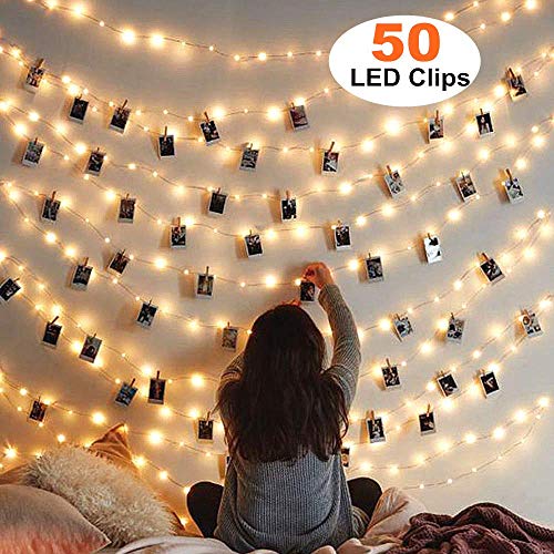 MZD8391 50 Photo Clips String Lights/Holder, Indoor Fairy String Lights for Hanging Photos