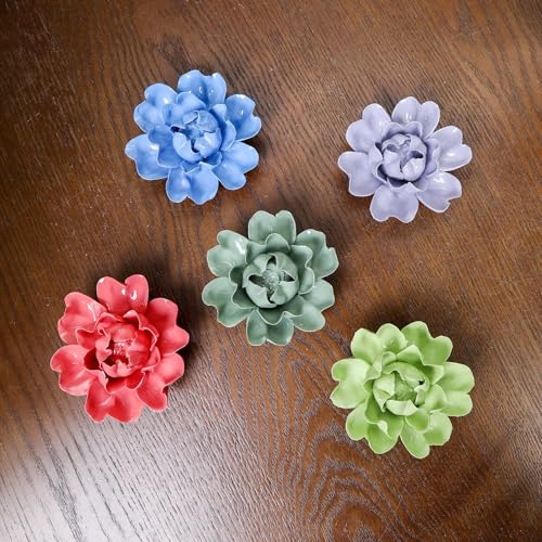 Image of Ceramic Flower Wall Art Decor, Artificial Flower Wall Sculpture,Handmade Ceramic Flowers for Home,Hallway,Living Room, Kitchen,Bathroom (Fruit Green,Luoyang Peony, 2.76 inch)