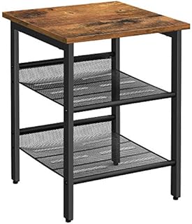 VASAGLE Side Table, Nightstand, End Table with 2 Adjustable Mesh Shelves, Easy Assembly, Industrial for Living Room, Bedroom, Stable Steel Frame, Rustic Brown and Black LET23X