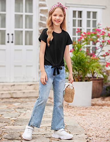 Image of Arshiner Girls Short Sleeve Shirts Tie Knot Front Tops T Shirts for Kids Crewneck Cute Casual Tie Dye Tee Blouse