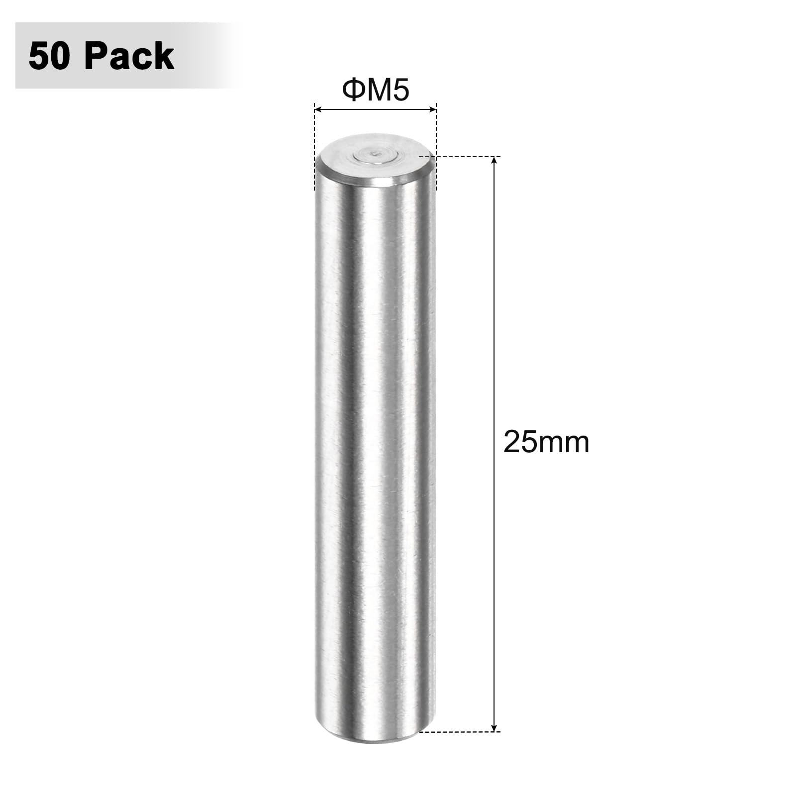 M METERXITY 50-Pack 5 x 25mm Dowel Pin, 304 Stainless Steel Support Pin Fastener Elements for Metal Devices/Wooden Projects - Image 3