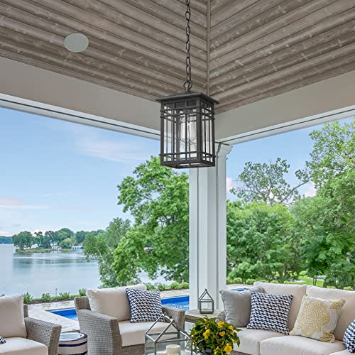 Rosient Outdoor Pendant Lighting, Exterior Pendant Lantern, Farmhouse Porch Hanging Lantern Lights With Seeded Glass In Black Finish, Outdoor Pendant Lamp For Front Porch, Entryway, Patio, Gazebo #TOP6