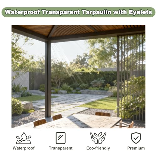 Wasserdichtes Transparent Plane mit Ösen, Klare PVC Wetterfeste Abdeckplane, Reißfeste Vorhang für Terrassen Balkon, Pflanzendecke, Regenschutz Planen, 400g/m²(2x3m)