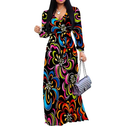 Image of PinkPatty Women's Long Sleeve Maxi Dress Plus Size Trendy Wedding Guest Dress with Pockets&Belt