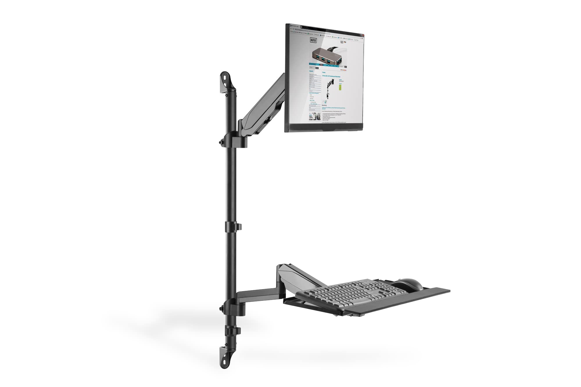 DIGITUS Soporte para monitor y bandeja para teclado y soporte para PC - Soporte de pared- 1 monitor - Hasta 32 pulgadas - Negro