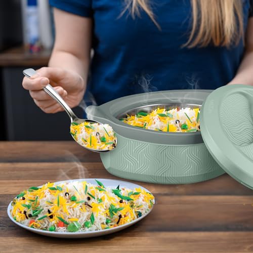 Image of MILTON Evoke 1500 PU Insulated Inner Stainless Steel Casserole, 1240 ml, Light Green, BPA Free, Food Grade, Hot and Cold, Easy to Carry, Easy to Store, Chapati, Roti, Curd Maker