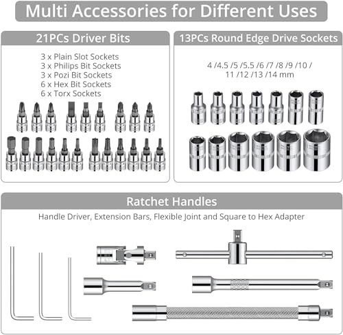 Image of 46 In 1 Pcs Tool Kit & Screwdriver and Socket,Hand Tool Kit Wrench Set Multi Purpose Combination Tool Case Precision Socket, All Bike, Car Kit Black