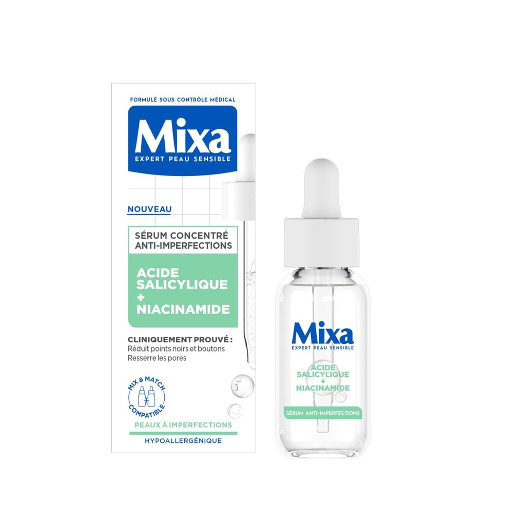 Mixa - Sérum Concentré Anti-Imperfections - Pour peaux à imperfections - Enrichi en Acide Salicylique et Niacinamide - 30 ml