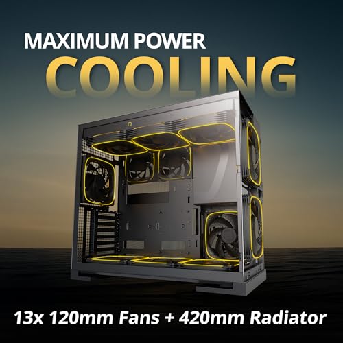 Geometric Future M5 Vent, Mesh Panel Tempered Glass Mid Tower, E-ATX/ATX Gaming Case, High Airflow, Type C, Support 420/360 Rad, ARGB PWM 140mm Fan x 5 Pre-Installed, Black/Yellow, GEO-M5VF-BY by Geometric Future - Image 4