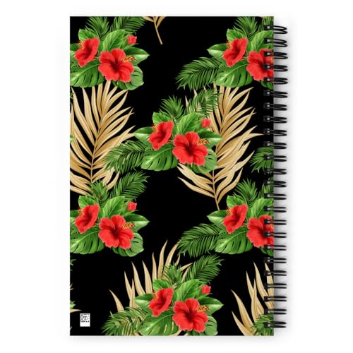 Carnet à spirale noir avec hibiscus cahier de notes feuilles lignées