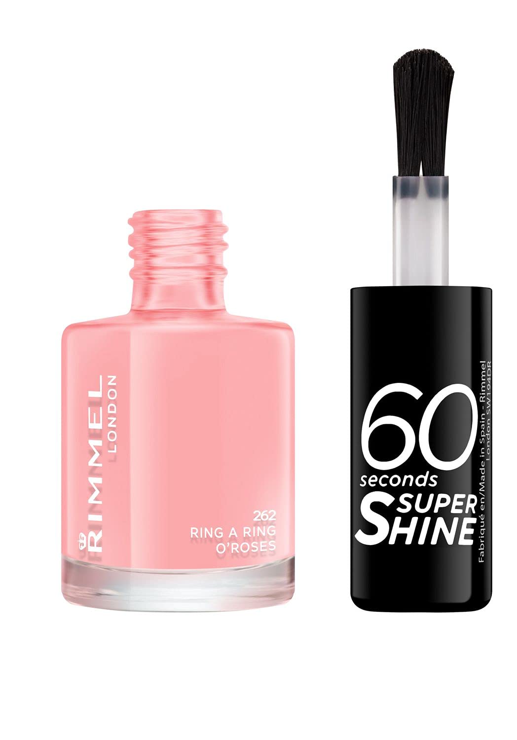 Rimmel London 60 Seconds Super Shine Smalto, Smalto asciugatura rapida, Colore vibrante, A lunga tenuta, 8 ml, 262 RINGARING Roses