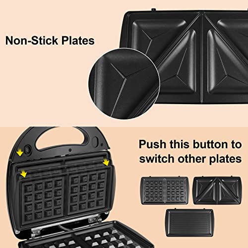 Gotoll Sandwichmaker 3 in 1,Waffeleisen Sandwichtoaster,Kontaktgrill,Panini Grill,Sandwich Maker mit… – Bild 6