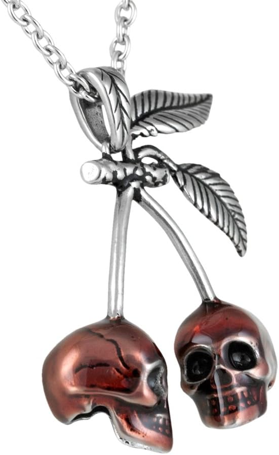 Controse Jewelry Cherry Skull Necklace Pendant (28" necklace - 316L Stainless Steel) - Image 2