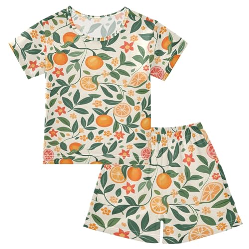 ALAZA Orange Fruit Leaf Branch Pajamas Short Sleeve 2 Piece Sleepwear Top and Bottom Pajama Set Unisex