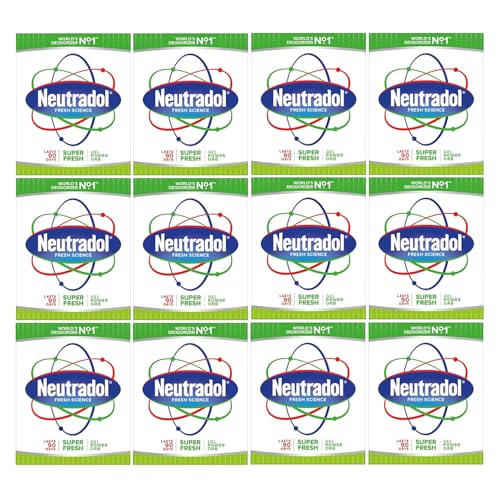 Neutradol Slow Release Gel Air Freshener and Odour Eliminator No Plug or Spray Needed Super Fresh Multipack of 12 x 135g