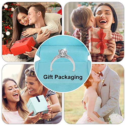 Atesson 925 White Gold Plated Silver 1Ct Round Prongs Simulated Diamond Solitaire Wedding Engagement Rings, Adjustable Stress Relief Ring For Women(Size 5-10) #TOP6