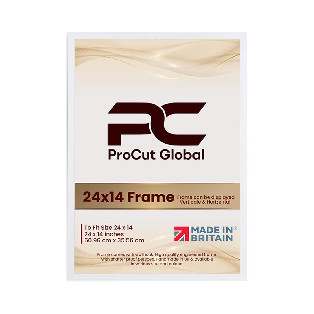 Procut Global 24x14 White Picture Frames - Classic Wooden Photo Frame with Shatterproof Perspex for Wall or Tabletop - Perfect for Posters, Certificates & Prints - Sizes & Colors Available