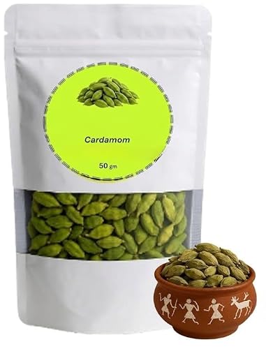 Premium 8mm Bold Green Cardamom – 100% Natural & Hand-Picked,Fresh Aromatic Pods | Chemical-Free Indian Spices for Cooking, Tea, Baking & Flavouring | Product of India A Quality (50 gm)