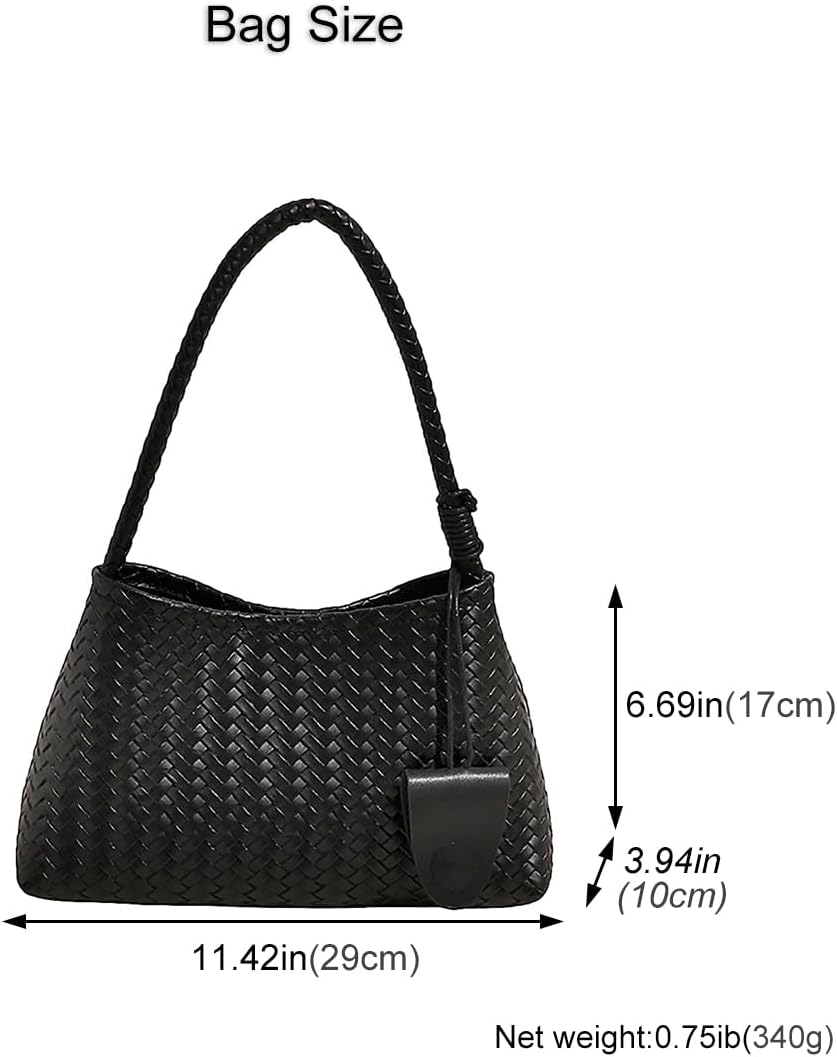 Woven Hobo Bag for Women Fashion Faux Leather Bucket Shoulder Bags Trendy Hobo Tote Underarm Handbags Purse for Work Travel