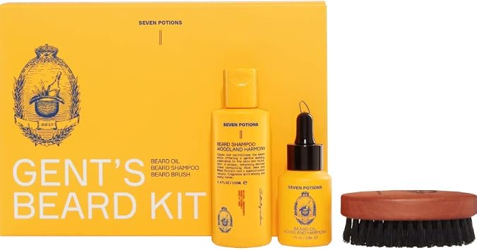 Seven Potions Beard Grooming Set   Contains Beard Shampoo, Beard Oil and Beard Brush   The Ultimate Beard Care Kit or Gift for Men   Woodland Harmony Scent Woodland Harmony