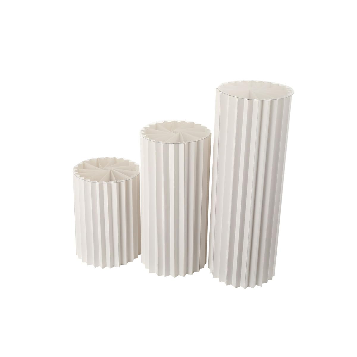 L-home 3pcs Foldable Cylinder Pedestal Stand for Parties, 40/60/80cm Columns Pedestal Display Stands Round White Cylinder Column Table Roman Pillar Paper Folding Cylinder for Wedding Birthday Decor