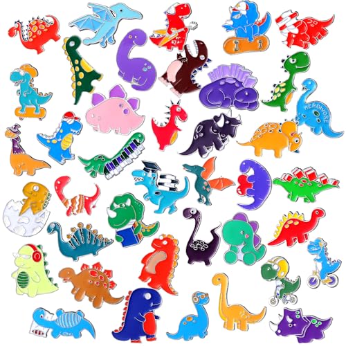 Image of Giegxin 40 Pcs Dinosaur Enamel Pins Bulk Cute Cartoon Backpacks Pins Animals BroochTfor Backpacks Clothes Classroom Student Gifts