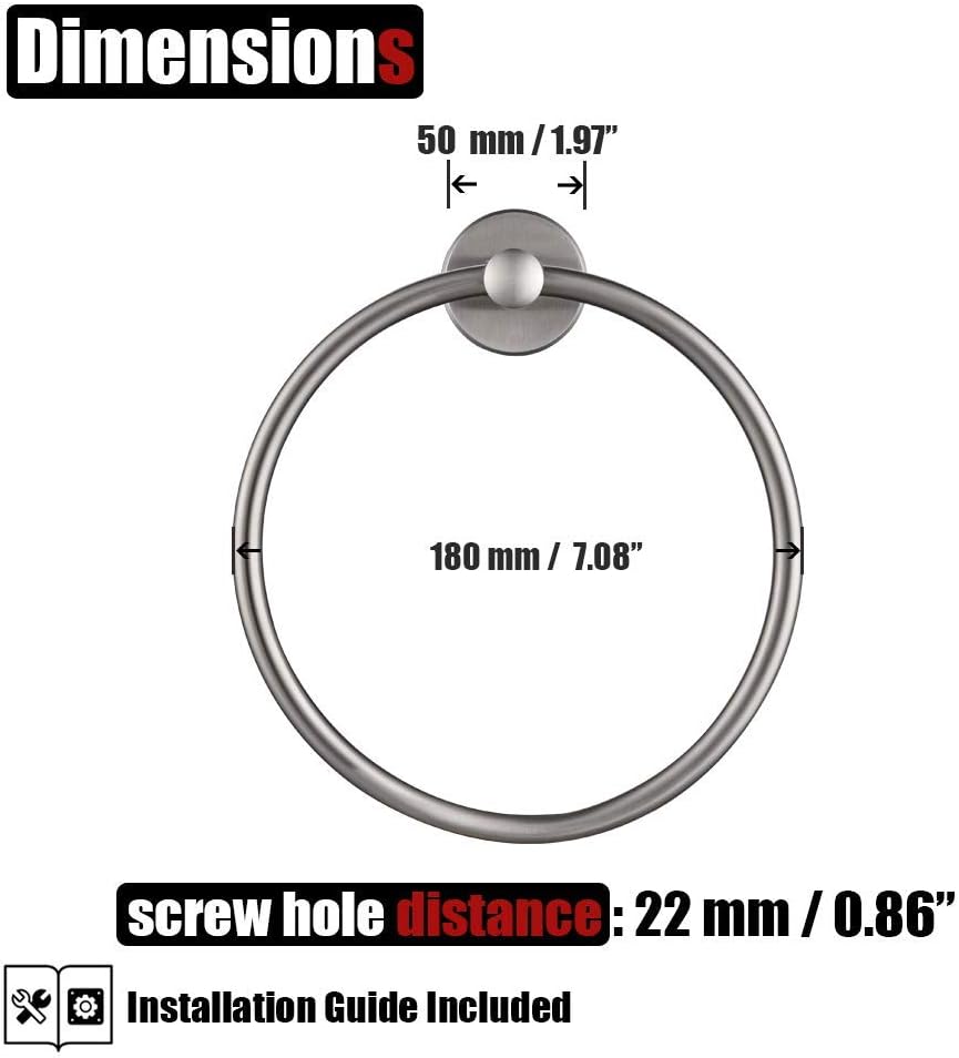 JQK Towel Ring, 304 Stainless Steel Hand Towel Holder for Bathroom, Brushed Finished Wall Mount, TR130-BN