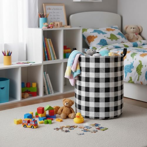 Image of Baby Laundry Hamper kids laundry Basket Waterproof Laundry Bag for Bedroom Clothes Organizer Room Decor(Checkered)