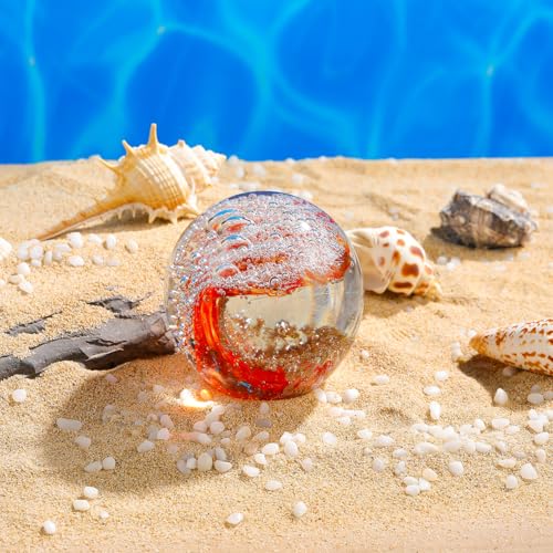 Arikyrist 2.95" Crystal Figurines Ball Ocean Waves Hand Blown Glass Orb Art Paperweight for Decor Sea Lovers Bubble Office Collectible Ornament for Women Surfing (Red with Gold) - Image 3